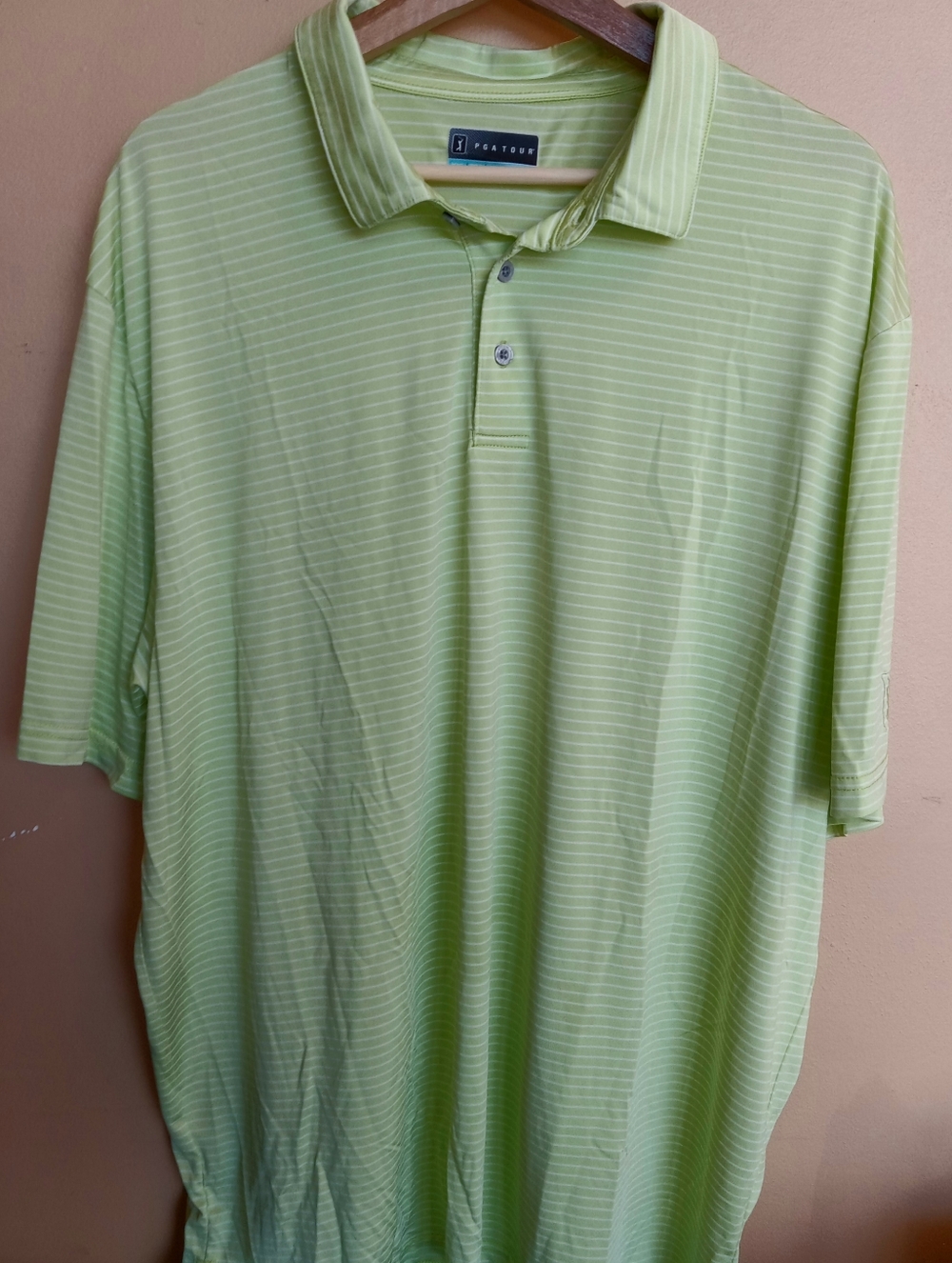 Men's Light Green Striped Polo Shirt XXL PGA Tour